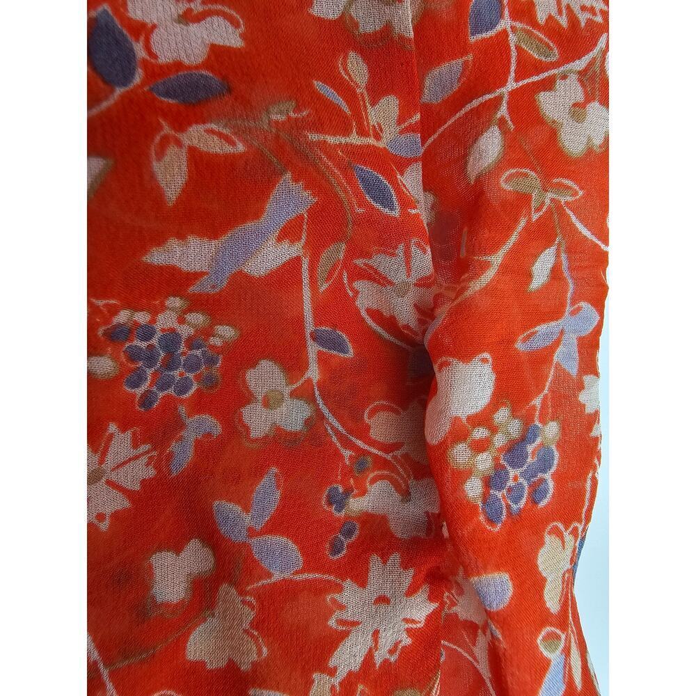 Veronica Beard Women's Size 2 Orange Floral Button-Up Silk Long Sleeve Blouse - Picture 8 of 9